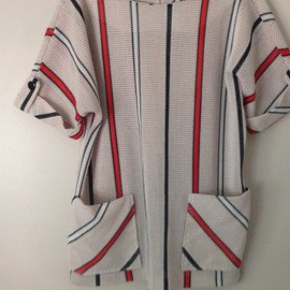 Vintage mesh tunic womens large red tan blue